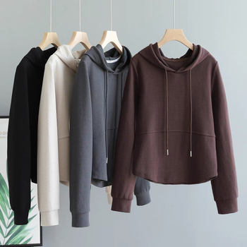 Tavaszi és őszi új kapucnis pulóver rövid kabát női hongkongi stílusú forró lány karcsúsított sportpulóver hétköznapi hosszú ujjú felső divatos