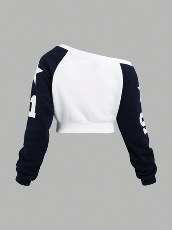 Szexi Spice Girl ferde vállú dizájn, digitális nyomtatású, karcsú szabású, elegáns személyiség, hosszú ujjú felső, nagykereskedelem