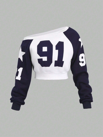 Szexi Spice Girl ferde vállú dizájn, digitális nyomtatású, karcsú szabású, elegáns személyiség, hosszú ujjú felső, nagykereskedelem