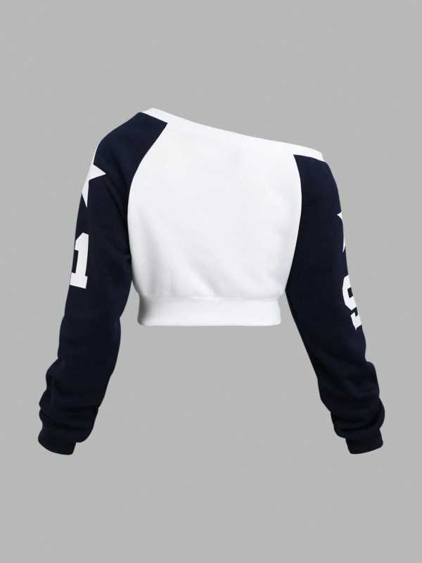 Szexi Spice Girl ferde vállú dizájn, digitális nyomtatású, karcsú szabású, elegáns személyiség, hosszú ujjú felső, nagykereskedelem