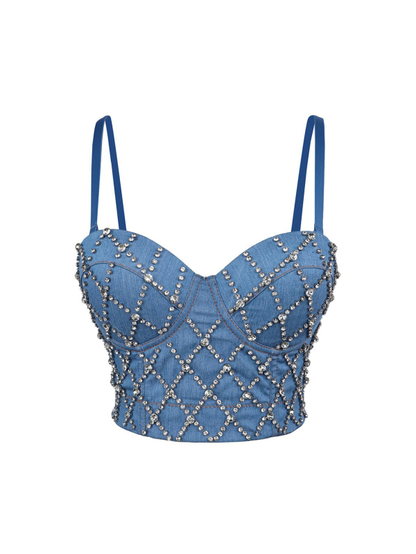 Egyedi kis mellény farmer kis mellény nadrágtartókkal nőknek, teljesen kézzel készített gyémántokkal, divatos és szexi nadrágtartók DB1628