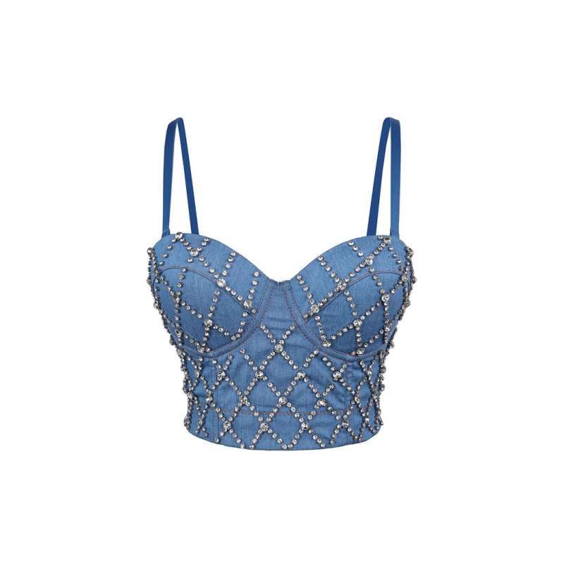 Egyedi kis mellény farmer kis mellény nadrágtartókkal nőknek, teljesen kézzel készített gyémántokkal, divatos és szexi nadrágtartók DB1628