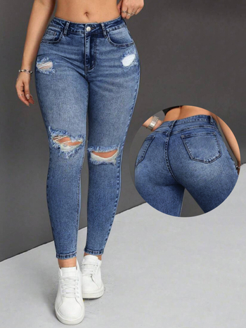 Prekogranične Aliexpress traperice, rastezljive poderane hlače, uskog kroja, svestrane, temperamentne, uske, za podizanje bokova, za mršavljenje