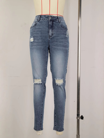 Prekogranične Aliexpress traperice, rastezljive poderane hlače, uskog kroja, svestrane, temperamentne, uske, za podizanje bokova, za mršavljenje