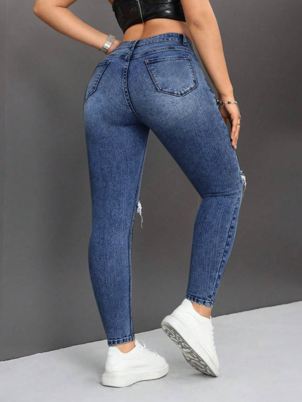 Prekogranične Aliexpress traperice, rastezljive poderane hlače, uskog kroja, svestrane, temperamentne, uske, za podizanje bokova, za mršavljenje