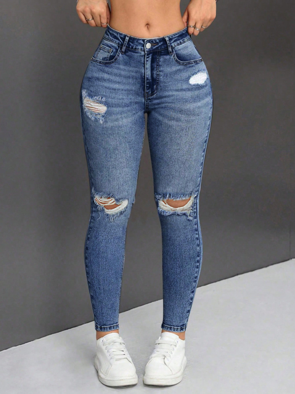 Prekogranične Aliexpress traperice, rastezljive poderane hlače, uskog kroja, svestrane, temperamentne, uske, za podizanje bokova, za mršavljenje