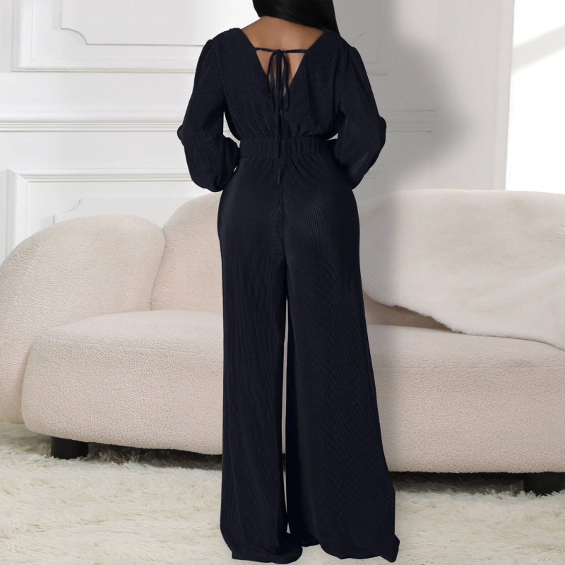 Határokon átnyúló Amazon európai és amerikai tavaszi és őszi női hosszú ujjú V-nyakú derekú karcsúsító lezser overál