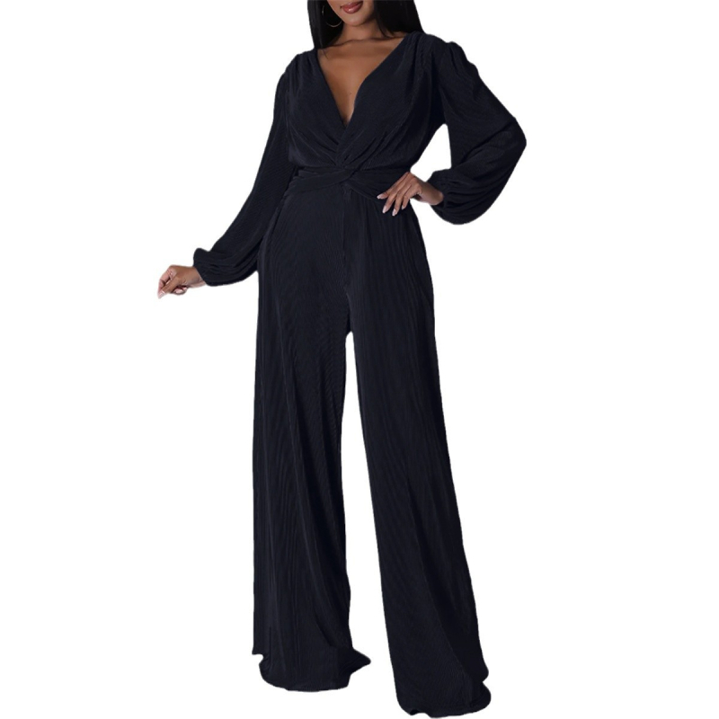 Határokon átnyúló Amazon európai és amerikai tavaszi és őszi női hosszú ujjú V-nyakú derekú karcsúsító lezser overál