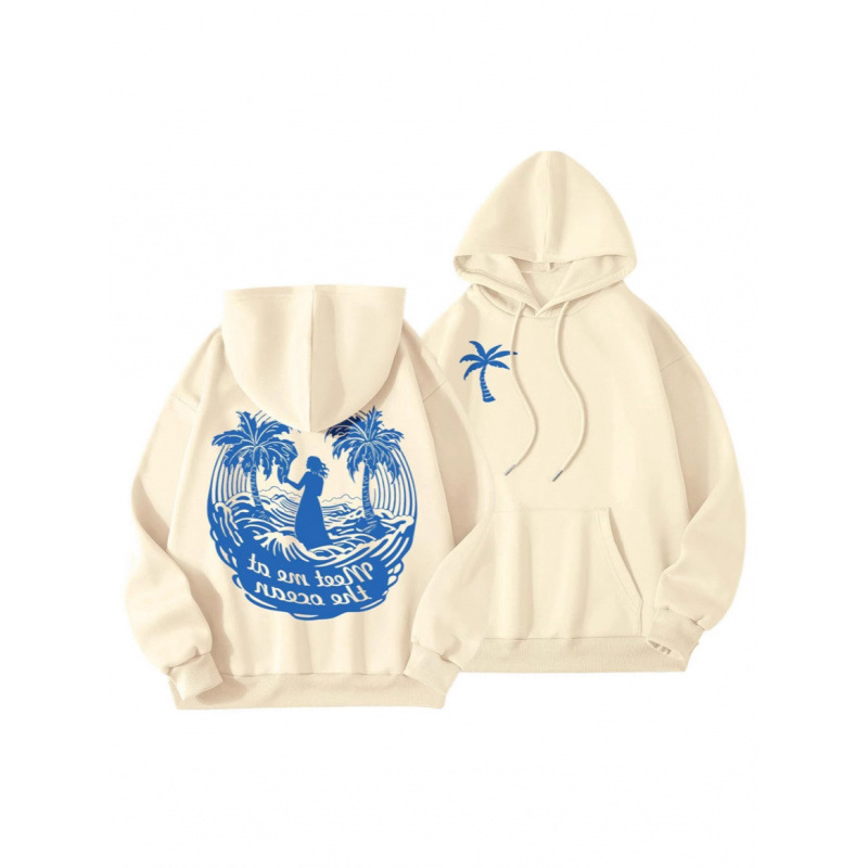 Cross-Border 2025 tavaszi és őszi bársony női pulóver, menetes mandzsettával, szegéllyel, laza, meleg, kapucnis pulóver, női mintás