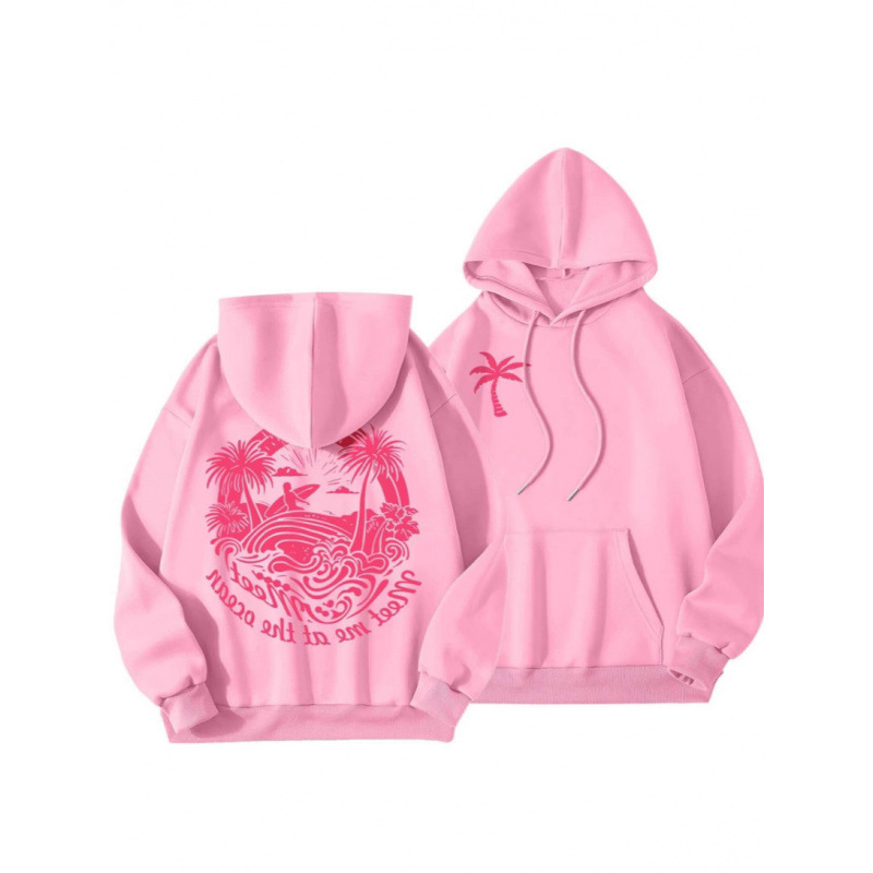 Cross-Border 2025 tavaszi és őszi bársony női pulóver, menetes mandzsettával, szegéllyel, laza, meleg, kapucnis pulóver, női mintás