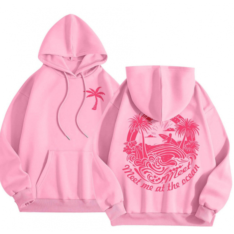 Cross-Border 2025 tavaszi és őszi bársony női pulóver, menetes mandzsettával, szegéllyel, laza, meleg, kapucnis pulóver, női mintás