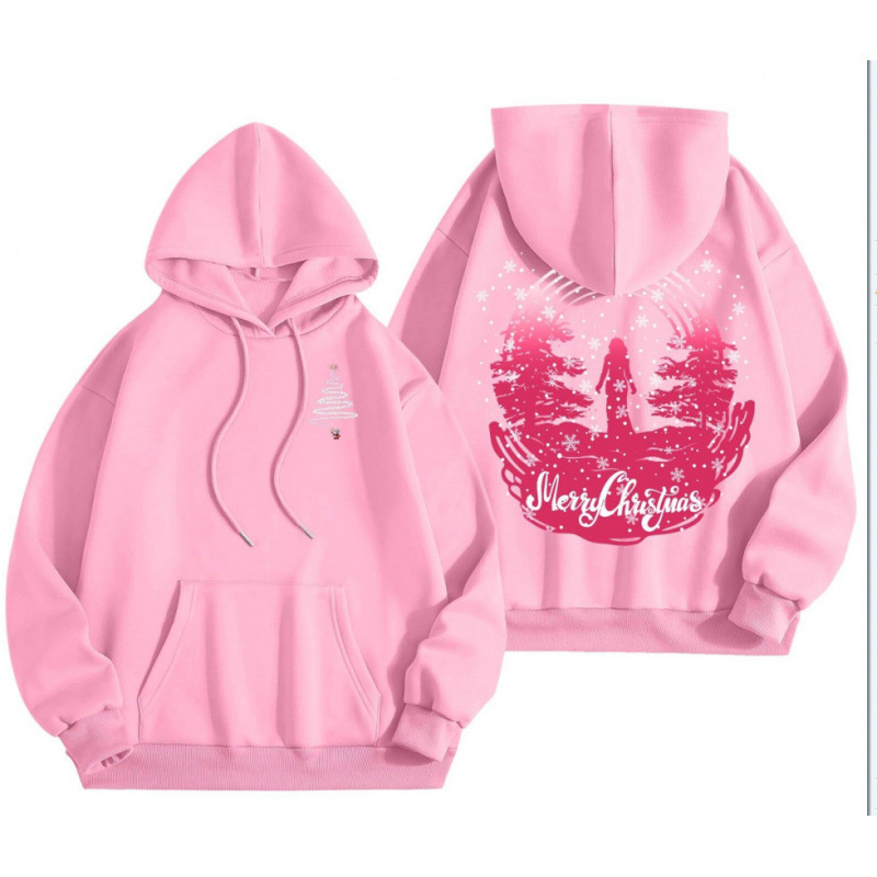 Cross-Border 2025 tavaszi és őszi bársony női pulóver, menetes mandzsettával, szegéllyel, laza, meleg, kapucnis pulóver, női mintás