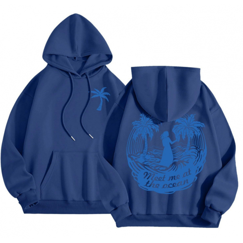 Cross-Border 2025 tavaszi és őszi bársony női pulóver, menetes mandzsettával, szegéllyel, laza, meleg, kapucnis pulóver, női mintás