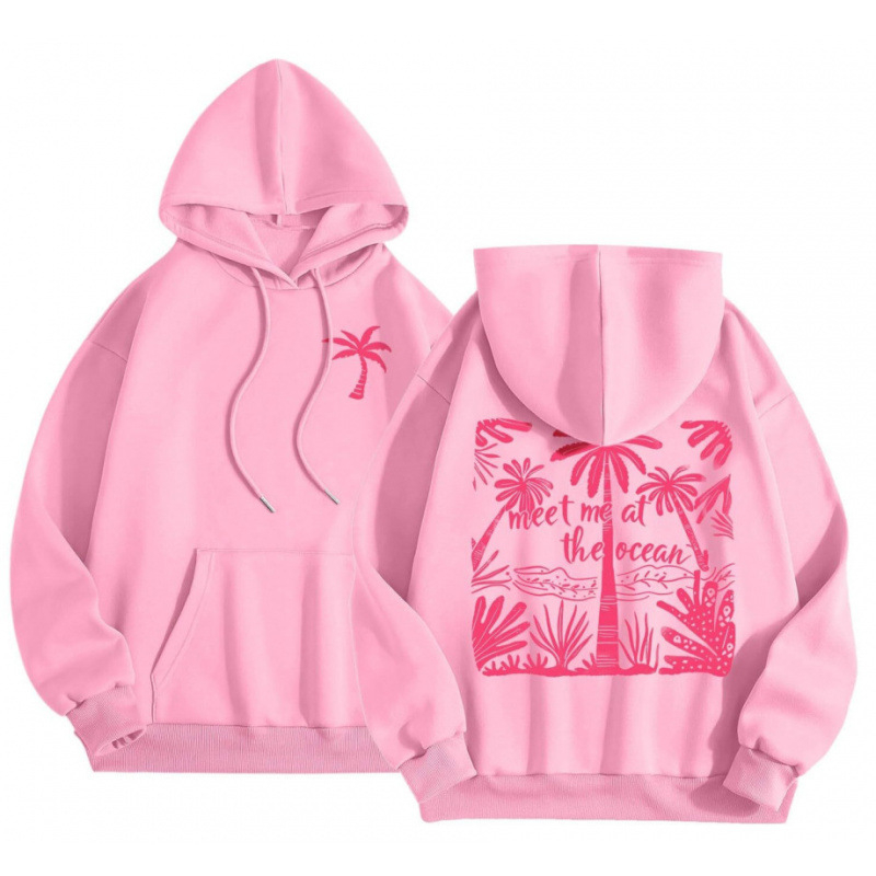 Cross-Border 2025 tavaszi és őszi bársony női pulóver, menetes mandzsettával, szegéllyel, laza, meleg, kapucnis pulóver, női mintás