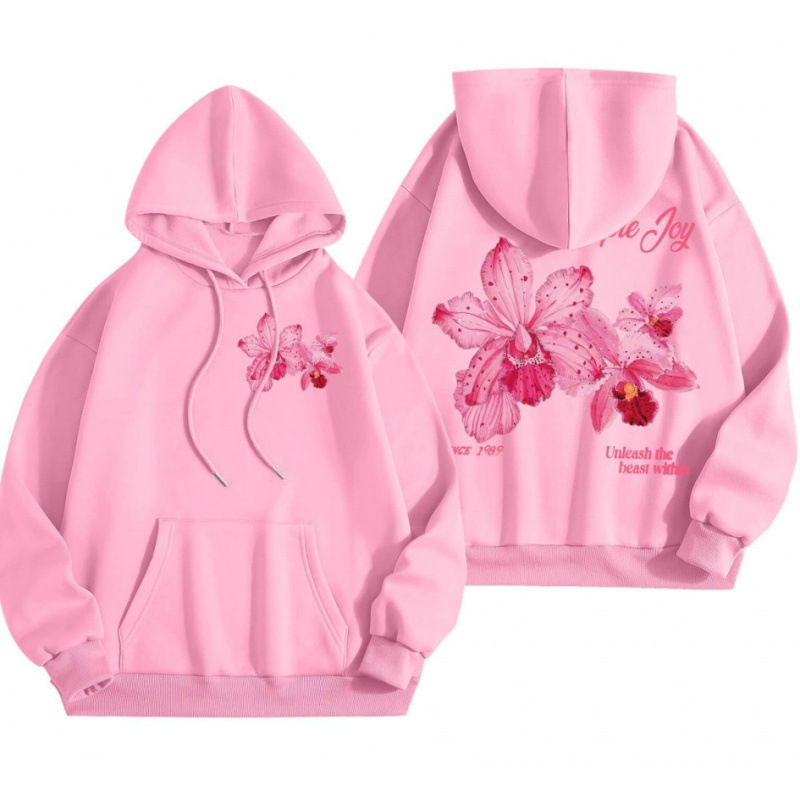 Cross-Border 2025 tavaszi és őszi bársony női pulóver, menetes mandzsettával, szegéllyel, laza, meleg, kapucnis pulóver, női mintás