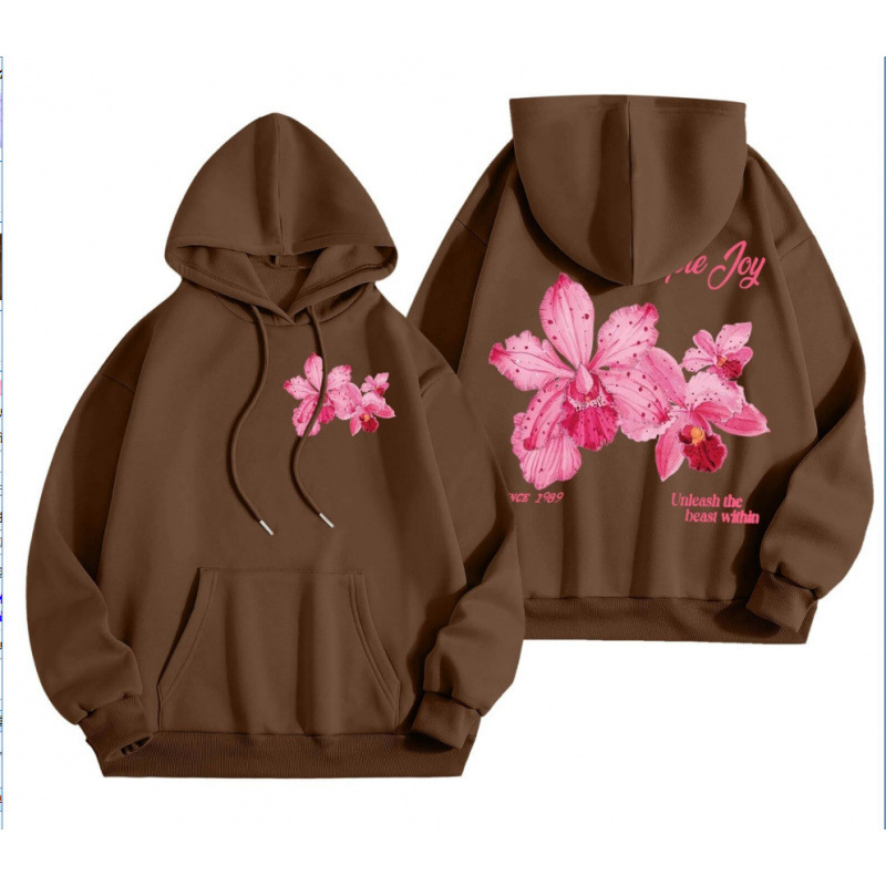 Cross-Border 2025 tavaszi és őszi bársony női pulóver, menetes mandzsettával, szegéllyel, laza, meleg, kapucnis pulóver, női mintás