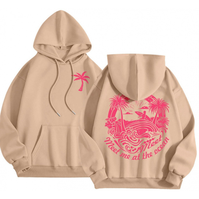 Cross-Border 2025 tavaszi és őszi bársony női pulóver, menetes mandzsettával, szegéllyel, laza, meleg, kapucnis pulóver, női mintás