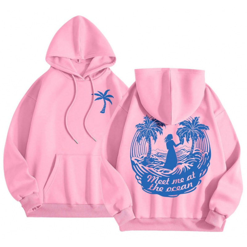 Cross-Border 2025 tavaszi és őszi bársony női pulóver, menetes mandzsettával, szegéllyel, laza, meleg, kapucnis pulóver, női mintás