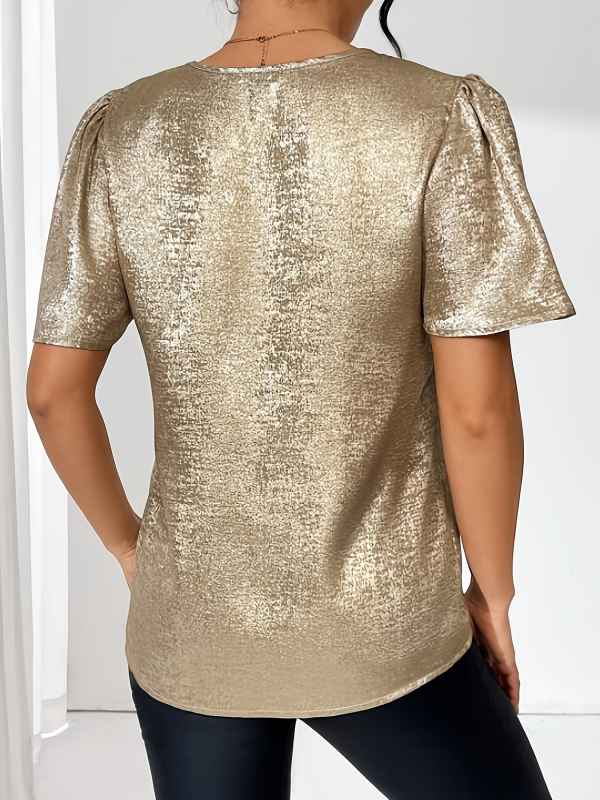 Új Amazon európai és amerikai határokon átnyúló export 2025 nyári laza, lezser, V-nyakú, tiszta színű póló