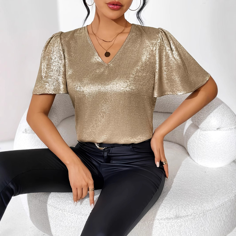 Új Amazon európai és amerikai határokon átnyúló export 2025 nyári laza, lezser, V-nyakú, tiszta színű póló