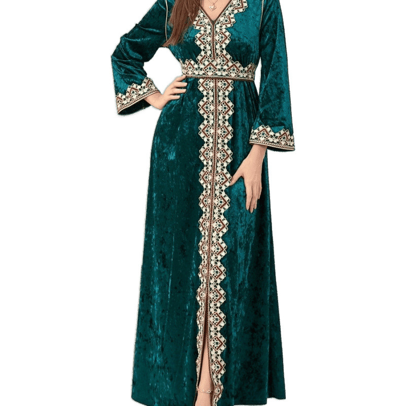 Dubai arab bársony köntös muszlim hosszú szoknya női köntös török nő által viselt