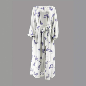 M4077 Amazon Divatos és Elegáns, Vakációs, Közel-Keleti, Kerek Nyakú, Sifon, Virágos, Öves Hosszú Ruha