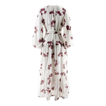 M4077 Amazon Divatos és Elegáns, Vakációs, Közel-Keleti, Kerek Nyakú, Sifon, Virágos, Öves Hosszú Ruha