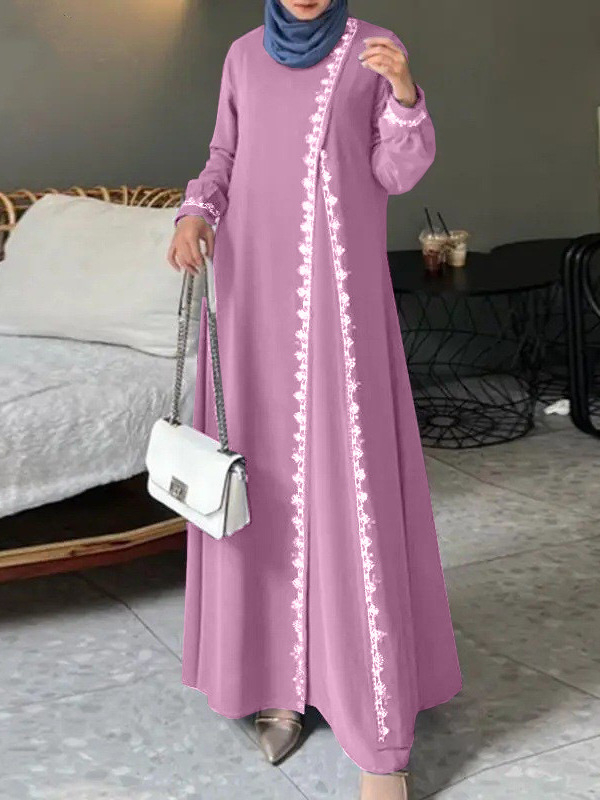 H726# Muszlim Női Csipke Köntös Ruha Divat Hosszú Ujjú Mellény Női Tavaszi Alkalmi Ruha