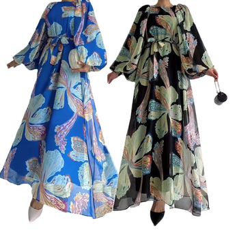 M2678 Amazon határokon átnyúló női közel-keleti muszlim sifon virágos öv hosszú divatos elegáns ruha