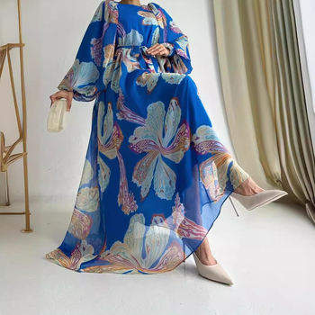 M2678 Amazon határokon átnyúló női közel-keleti muszlim sifon virágos öv hosszú divatos elegáns ruha