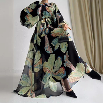 M2678 Amazon határokon átnyúló női közel-keleti muszlim sifon virágos öv hosszú divatos elegáns ruha