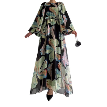 M2678 Amazon határokon átnyúló női közel-keleti muszlim sifon virágos öv hosszú divatos elegáns ruha