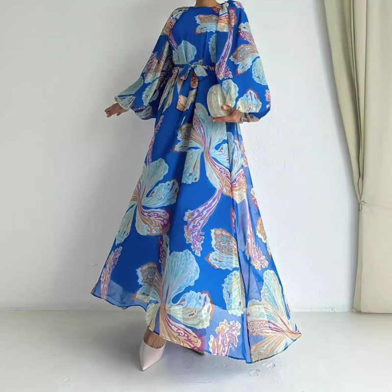 M2678 Amazon határokon átnyúló női közel-keleti muszlim sifon virágos öv hosszú divatos elegáns ruha