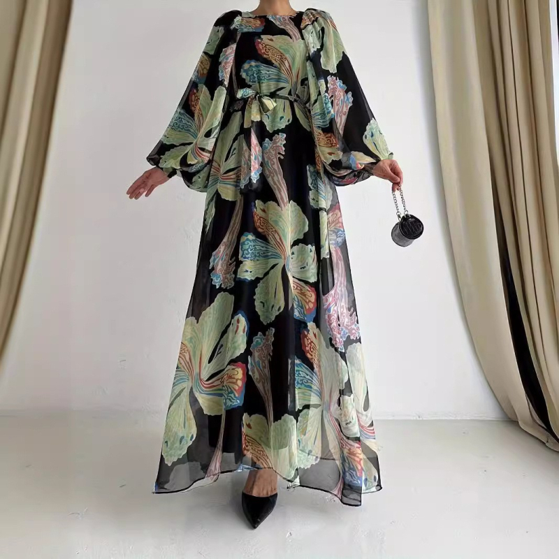 M2678 Amazon határokon átnyúló női közel-keleti muszlim sifon virágos öv hosszú divatos elegáns ruha