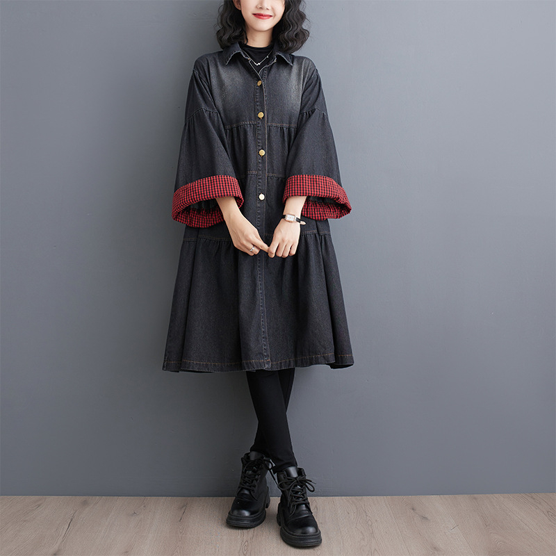 Fustă de primăvară din denim, fotografie reală, 2024, rochie de primăvară, casual, lejeră, din denim, lungime medie