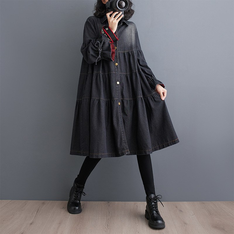 Fustă de primăvară din denim, fotografie reală, 2024, rochie de primăvară, casual, lejeră, din denim, lungime medie