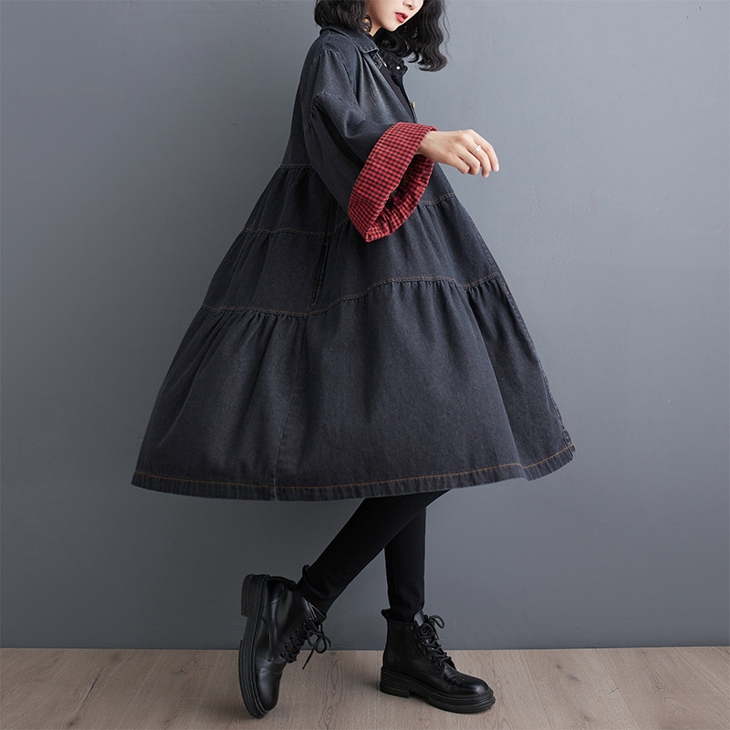 Fustă de primăvară din denim, fotografie reală, 2024, rochie de primăvară, casual, lejeră, din denim, lungime medie