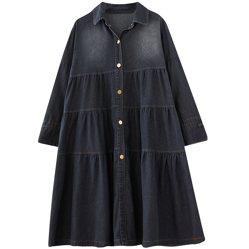 Fustă de primăvară din denim, fotografie reală, 2024, rochie de primăvară, casual, lejeră, din denim, lungime medie