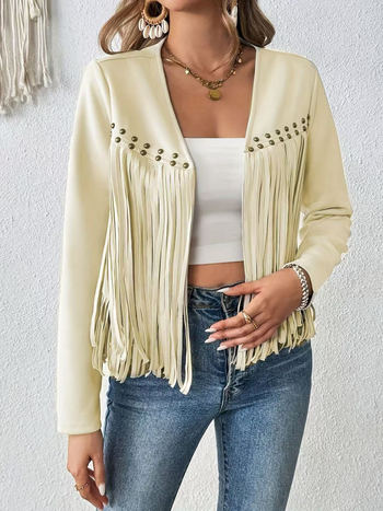 2025 Amazon New Tassel Coat Γυναικείο Σουέτ Παλτό με Διακοσμητικά Νύχια και Αγκράφα, Μεσαίου Μήκους Παλτό με Μακρυμάνικο Ζακέτα