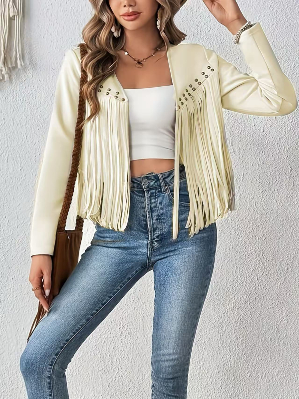 2025 Amazon új bojtos kabát női velúr körömdíszes csat nélküli középhosszú kabát hosszú ujjú kardigán