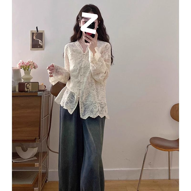 2025. aasta kevadine uus Korea stiilis retrošikk laia säärega teksapüks, mitmekülgne pitsist särk, elegantne vestiga ülikond naistele