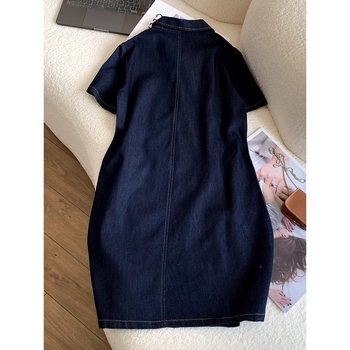 Дамска рокля с поло ревер, ежедневна, средно дълга, с къс ръкав и права А-силует пола, малка тънка, лято 2025