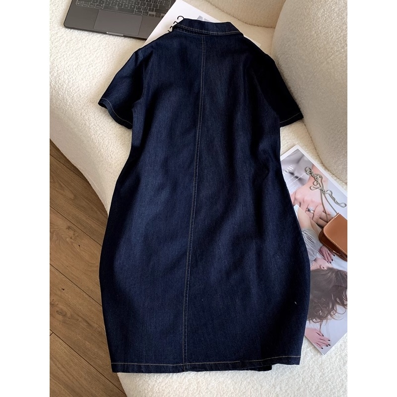 Pólóhajtókás, hétköznapi, középhosszú, farmer, rövid ujjú, egyenes, A-vonalú szoknya, kicsi, vékony, 2025-ös nyár