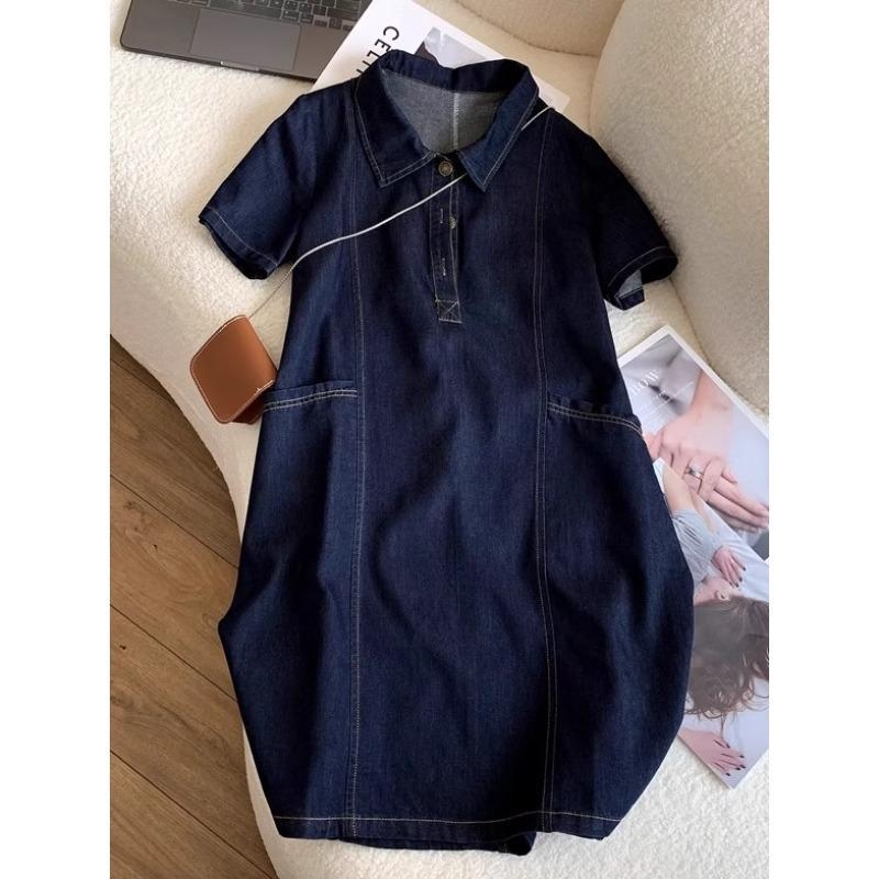 Pólóhajtókás, hétköznapi, középhosszú, farmer, rövid ujjú, egyenes, A-vonalú szoknya, kicsi, vékony, 2025-ös nyár