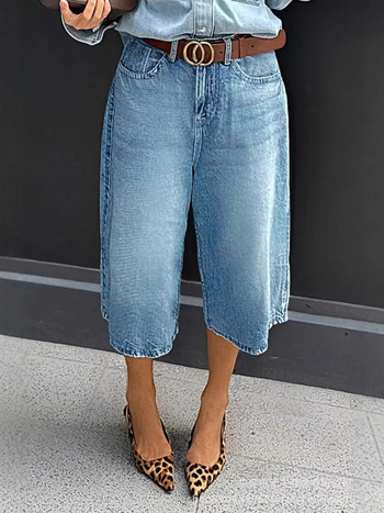 Határokon átnyúló népszerű színátmenetes farmer rövidnadrágok, mosott retró, sokoldalú, bő, egyenes, háromnegyedes, nagy méretű nadrágok