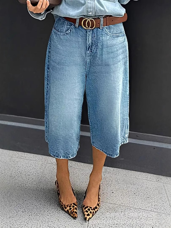 Határokon átnyúló népszerű színátmenetes farmer rövidnadrágok, mosott retró, sokoldalú, bő, egyenes, háromnegyedes, nagy méretű nadrágok