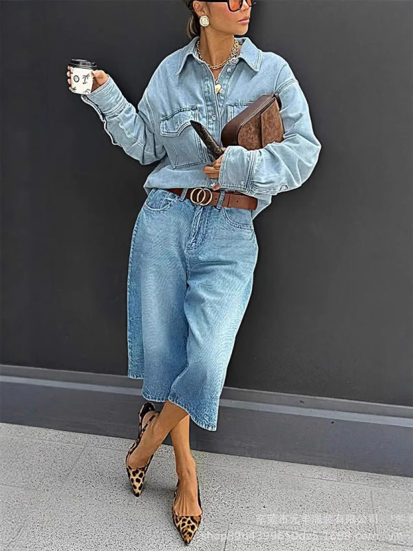 Határokon átnyúló népszerű színátmenetes farmer rövidnadrágok, mosott retró, sokoldalú, bő, egyenes, háromnegyedes, nagy méretű nadrágok