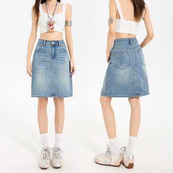 Magas derekú nyári farmer rövid szoknya nőknek, farmer félszoknya, női A-vonalú szoknya, csípőre szabott A-vonalú félszoknya, női nyári farmerszoknya