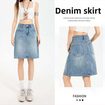 Къса лятна дънкова пола с висока талия за жени, Дънкова полупола, Дамска пола А-силует, Прилепнала полупола А-силует, Дамска лятна дънкова пола