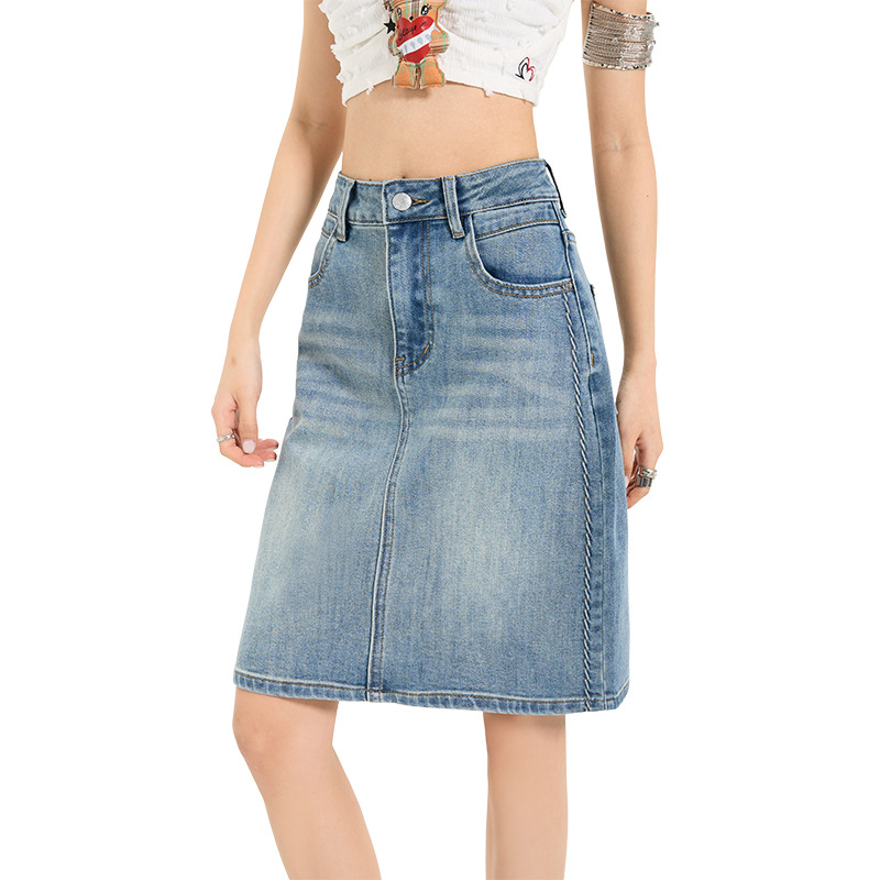 Magas derekú nyári farmer rövid szoknya nőknek, farmer félszoknya, női A-vonalú szoknya, csípőre szabott A-vonalú félszoknya, női nyári farmerszoknya